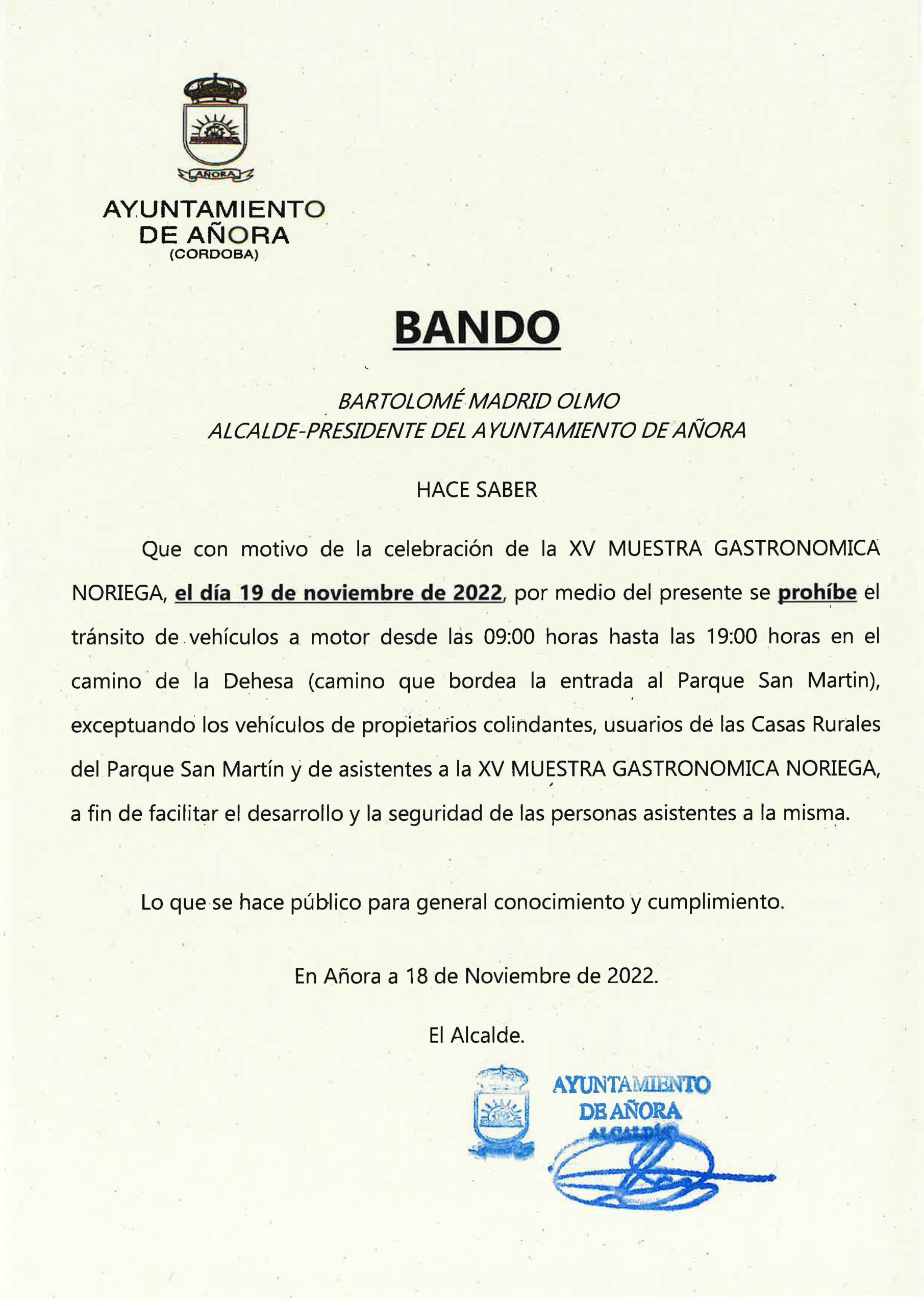 BANDO PROHIBICION PASO CAMINO SAN MARTIN XV MUESTRA GASTRONOMICA