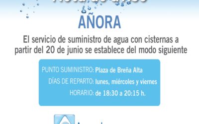 NOTA DE AVISO. AGUAS DE CORDOBA. SERVICIO SUMINISTRO DE AGUA CON CISTERNAS.