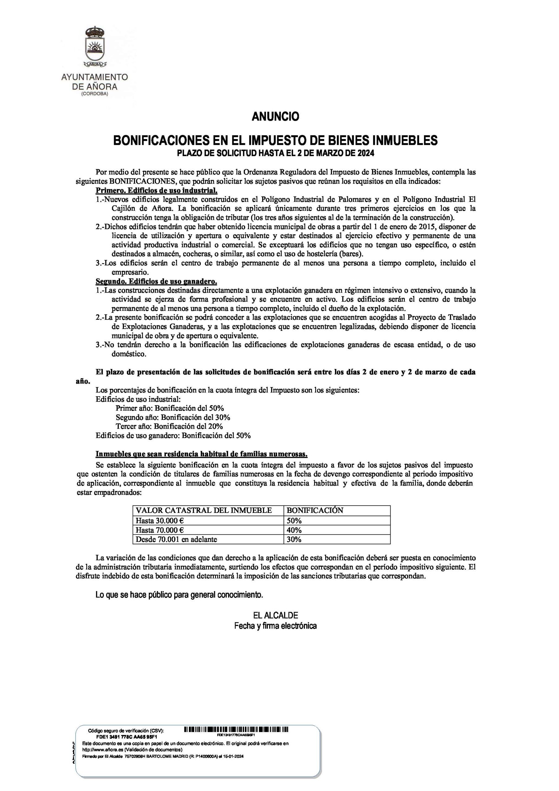 ANUNCIO BONIFICACIONES EN EL IMPUESTO DE BIENES INMUEBLES 2024